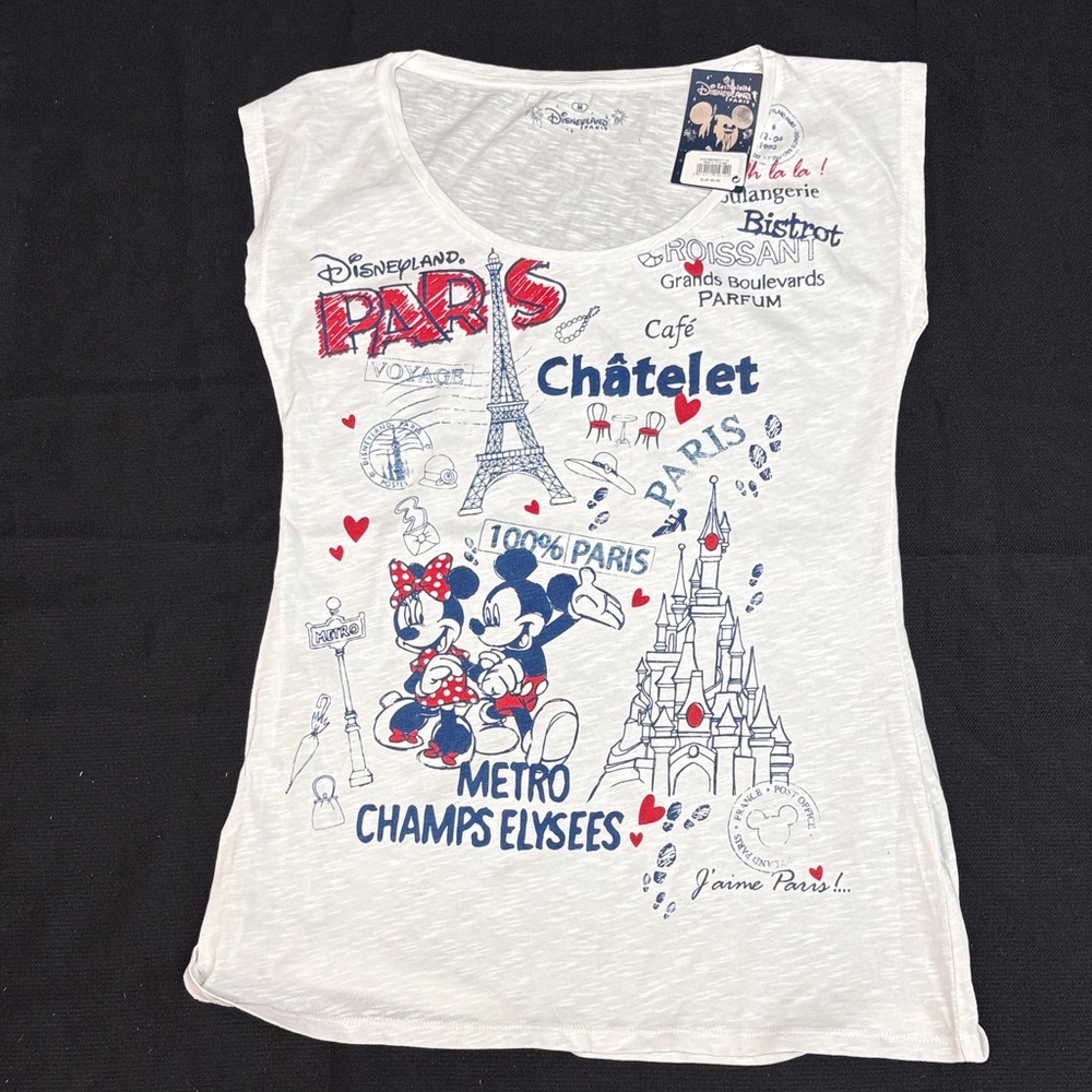 Collectible Disney White Paris Minnie & Mickey Graphic Short Sleeve Tee